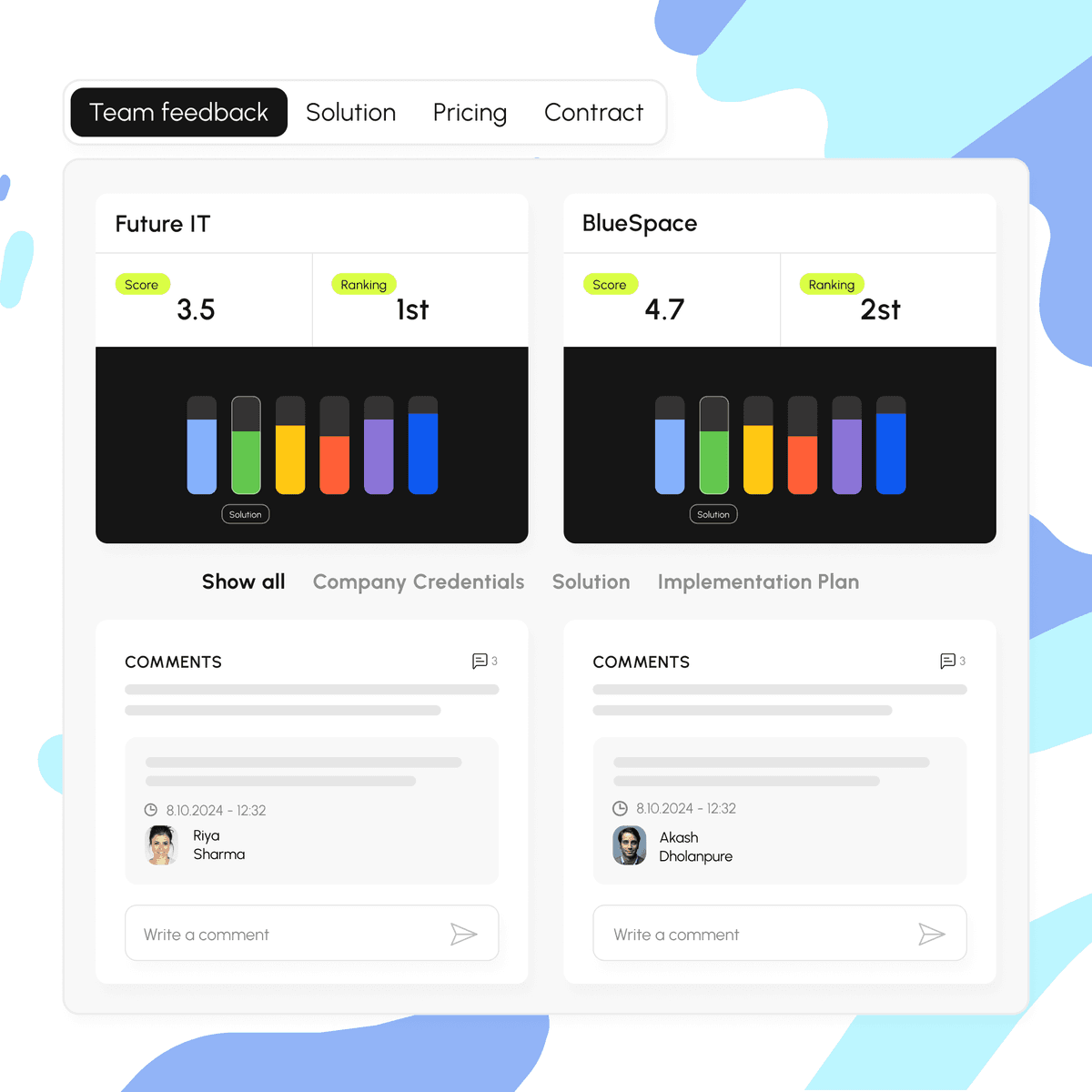 Evaluation criteria and scorecard builder interface