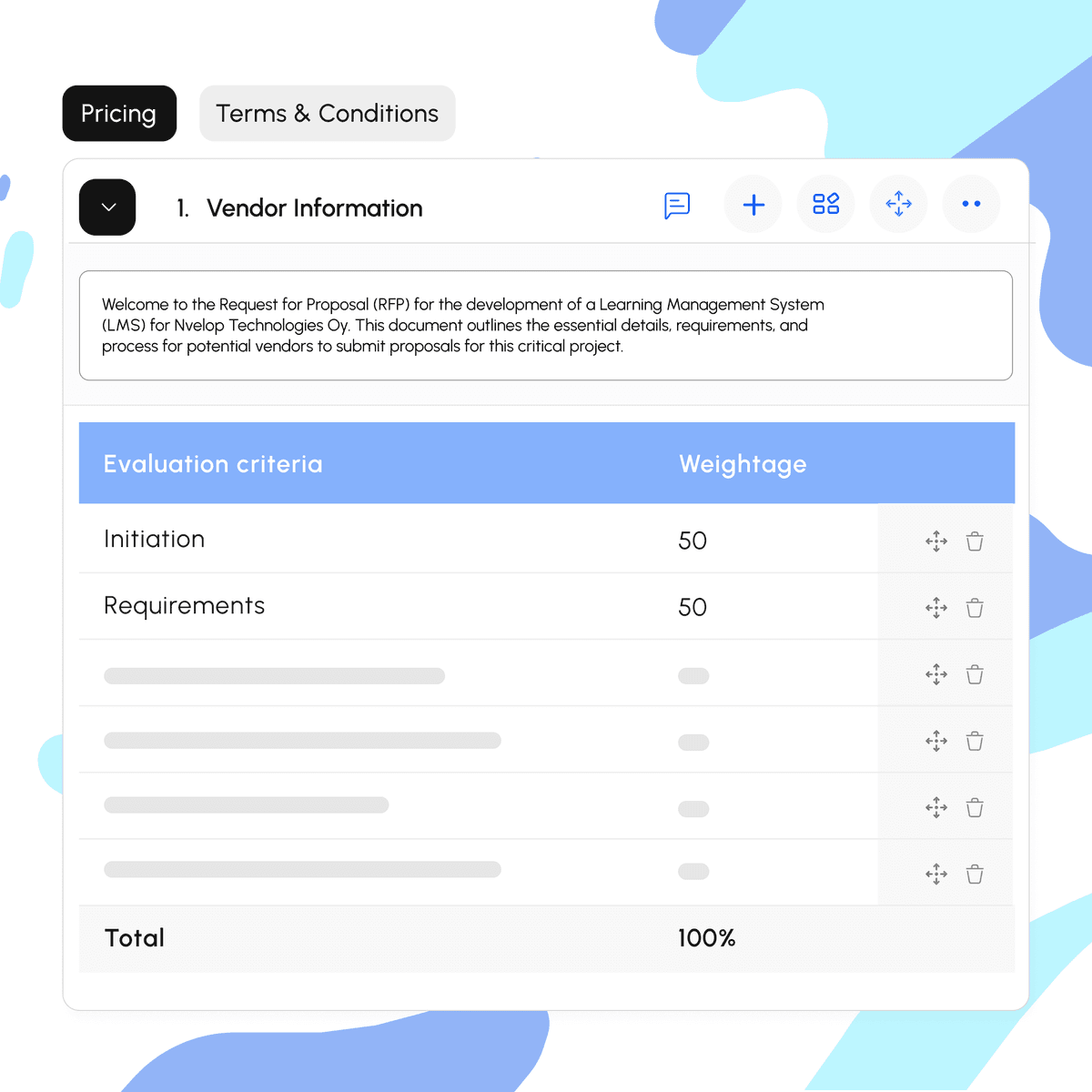 Standardized pricing template and comparison interface