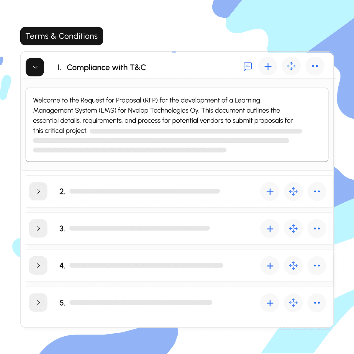 Terms and conditions management interface