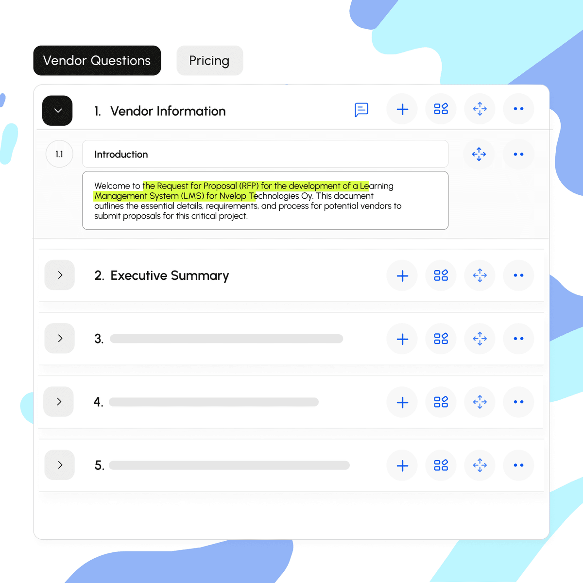 Vendor Q&A management dashboard